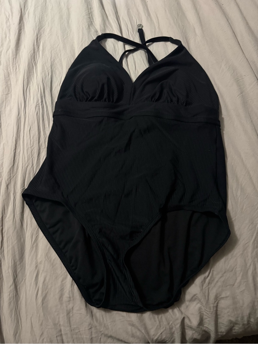 Time and Tru Black Ribbed One-Piece Swimsuit
